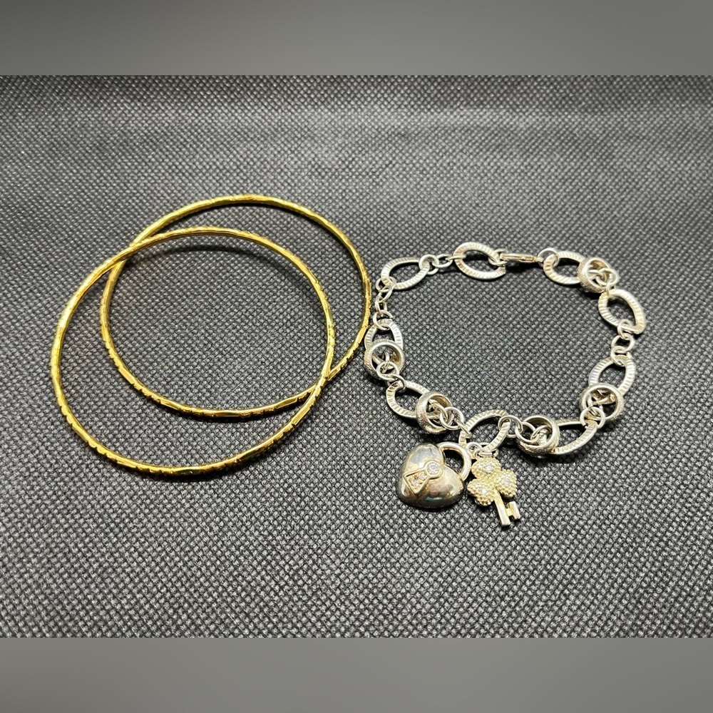 Gold Bangles and Silver Charm Bracelet